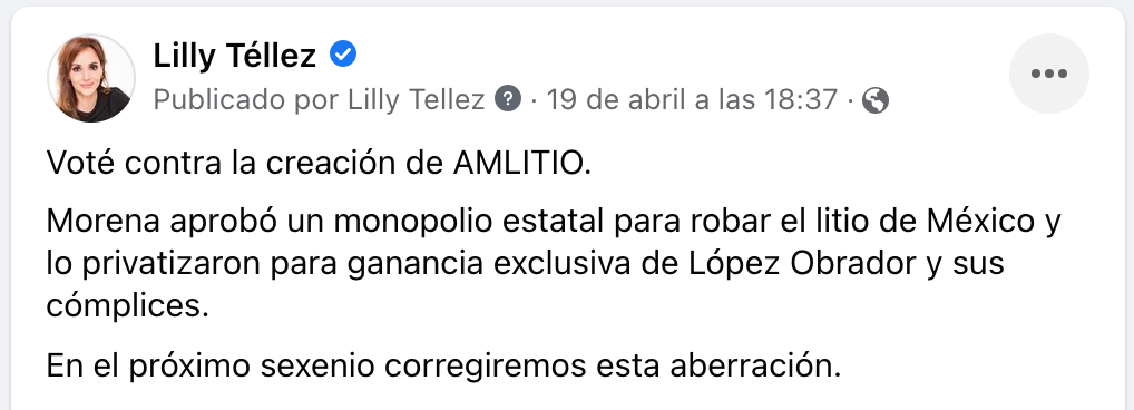 Voté en contra de la Ley Minera y de que Morena se robe el litio