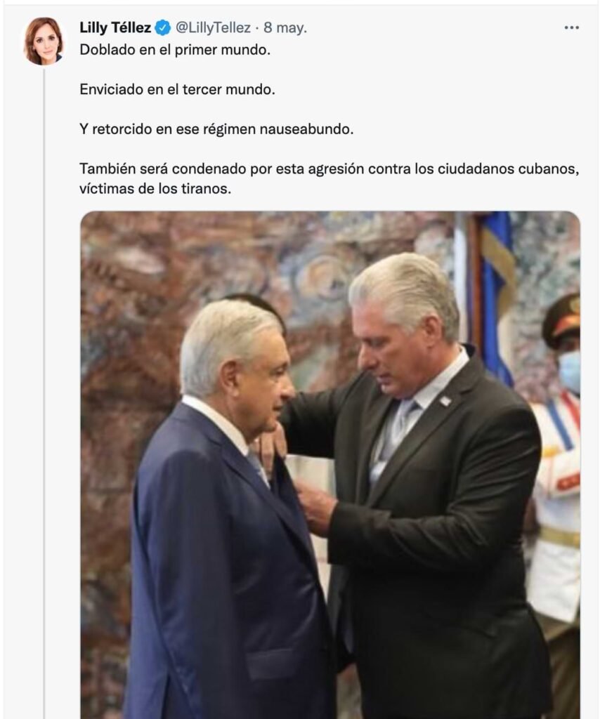 Tuit de la senadora Lilly Téllez sobre la negativa del presidente López Obrador para contratar a médicos mexicanos

